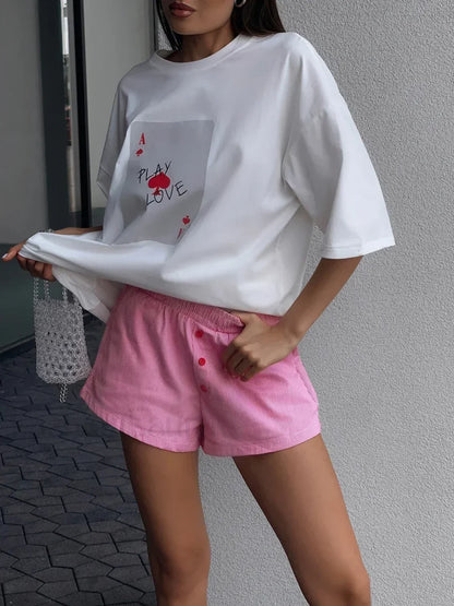 Poker Card Printed Loose Cotton T-Shirt