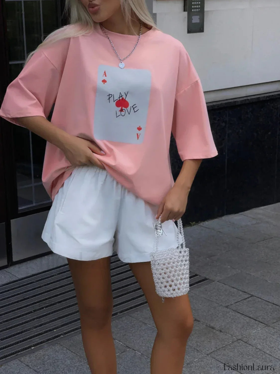 Poker Card Printed Loose Cotton T-Shirt