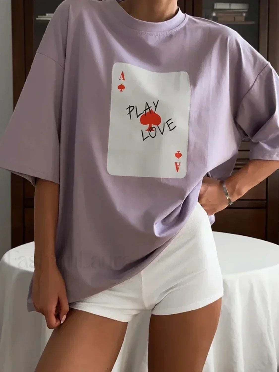 Poker Card Printed Loose Cotton T-Shirt