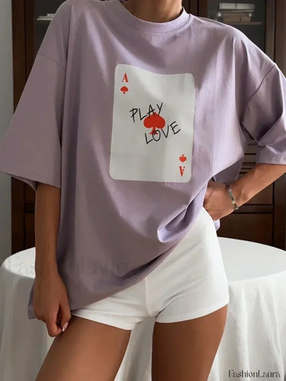 Poker Card Printed Loose Cotton T-Shirt