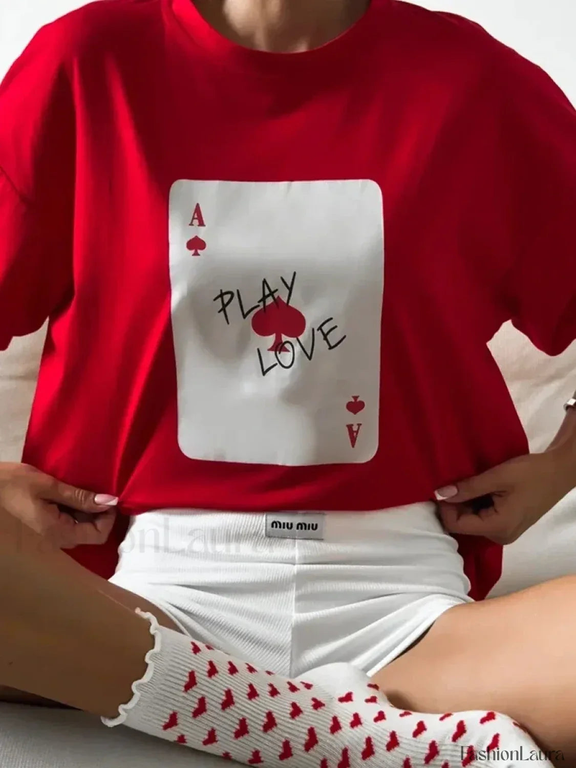 Poker Card Printed Loose Cotton T-Shirt