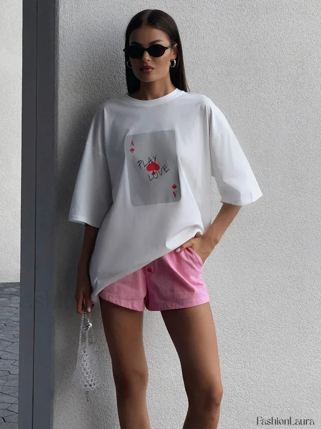 Poker Card Printed Loose Cotton T-Shirt