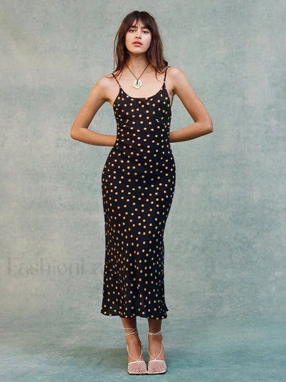 Polka Dot Backless Midi Dress