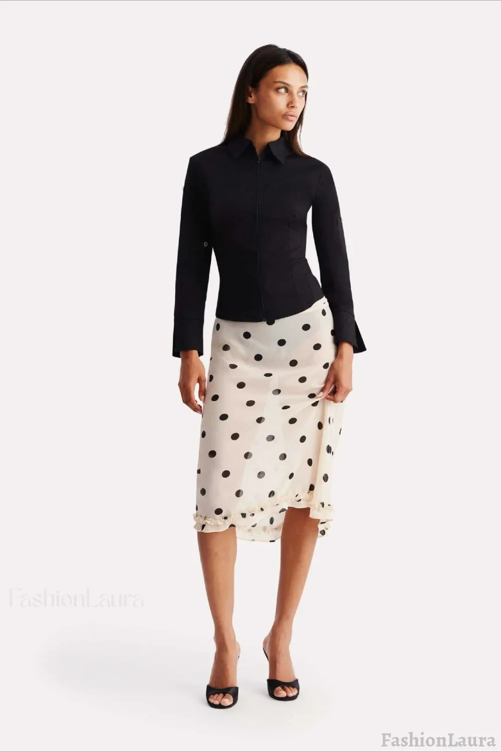 Polka Dot High Waist A-Line Skirt