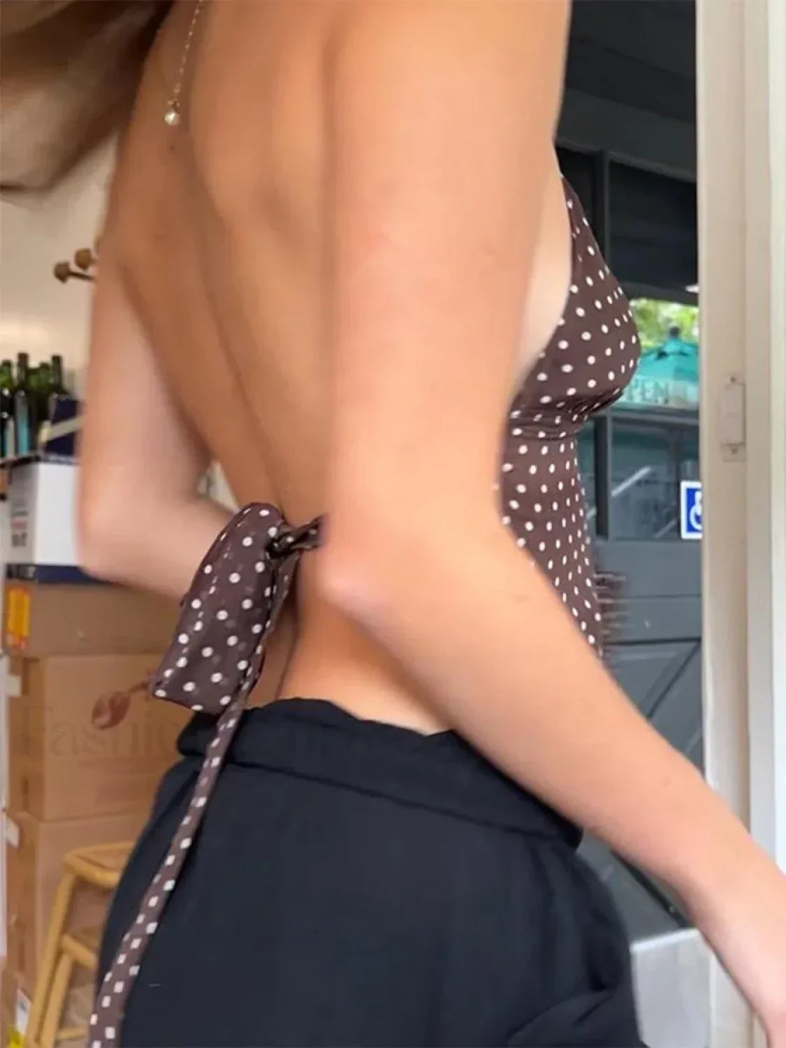 Polka Dot Tie-Back Crop Top