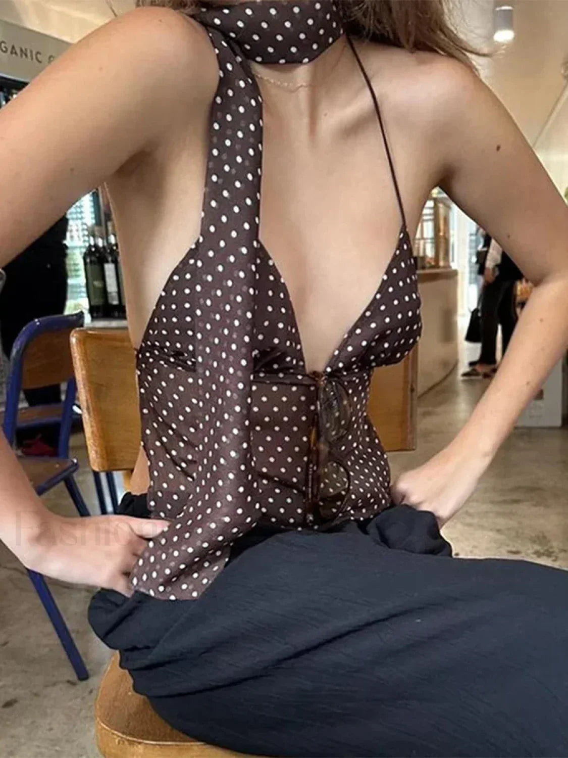 Polka Dot Tie-Back Crop Top