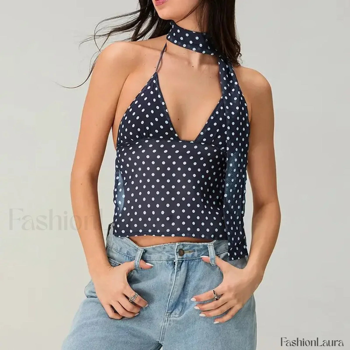 Polka Dot Tie-Back Crop Top
