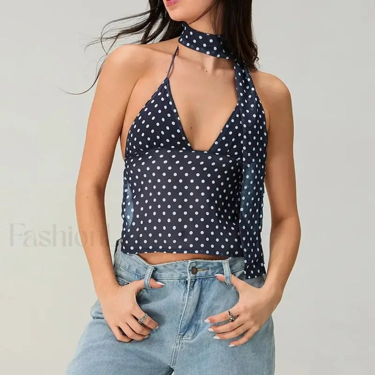 Polka Dot Tie-Back Crop Top