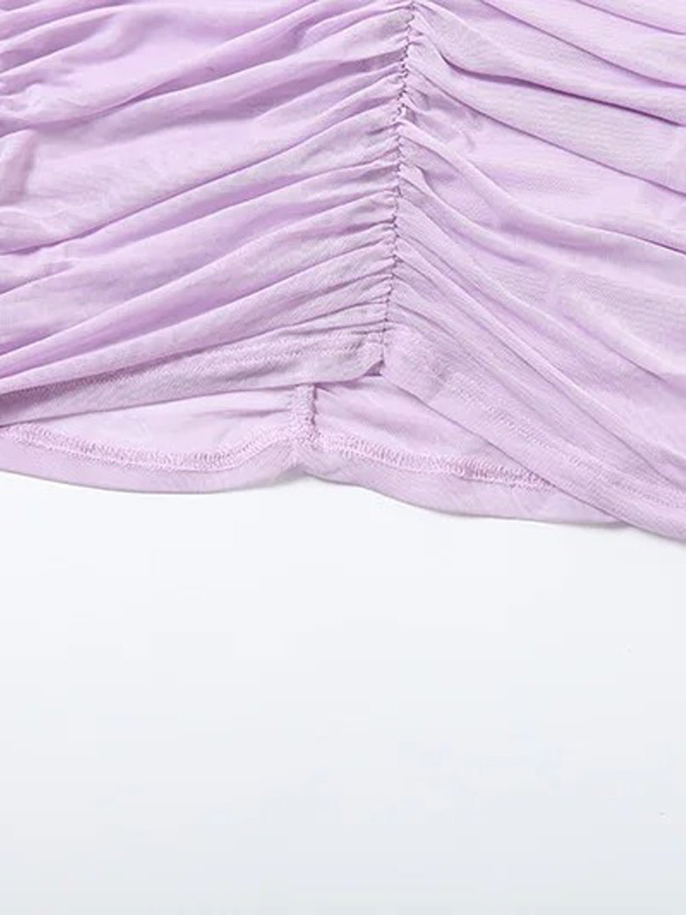 Purple Mesh Halter Neck Deep Plunge Ruched Side Gather Column Maxi Dress