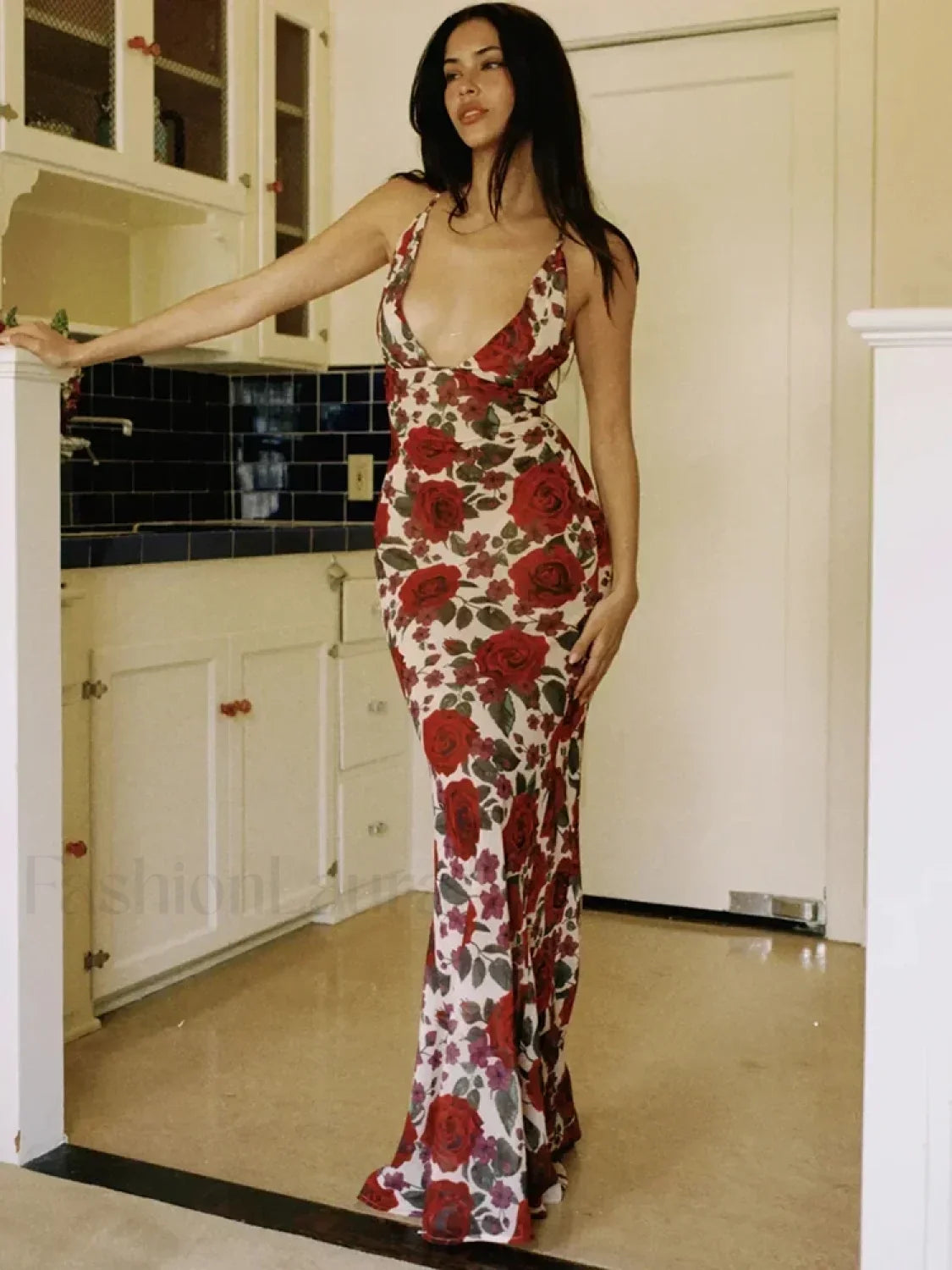 Printed Lace Up Maxi Dress