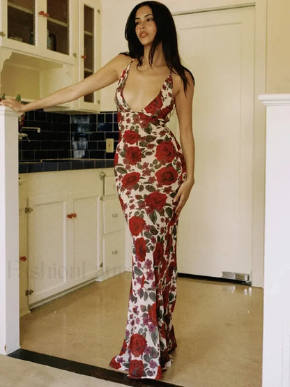 Printed Lace Up Maxi Dress