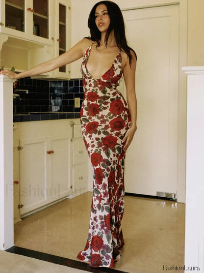 Printed Lace Up Maxi Dress
