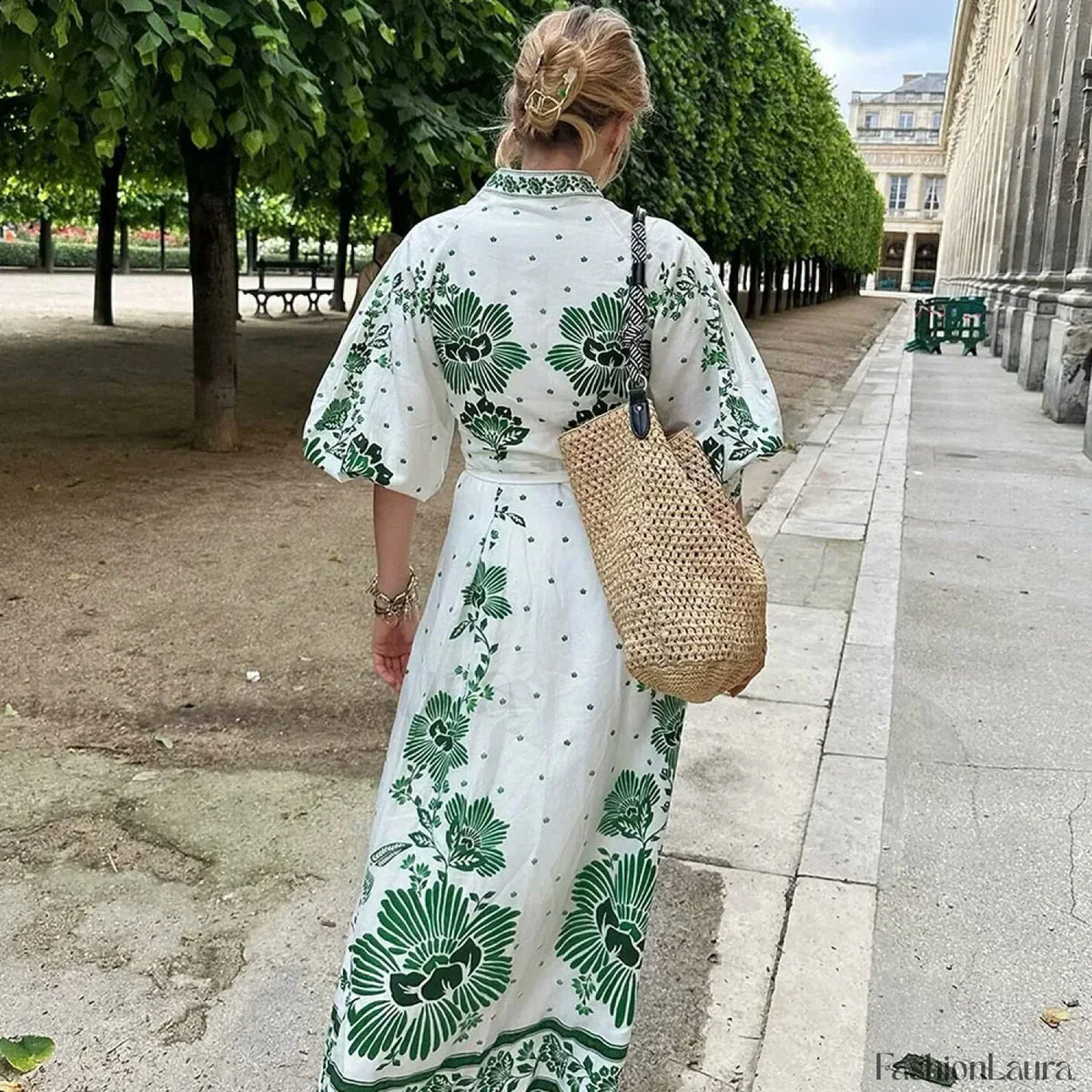 Printed Long-Sleeve Boho Dress