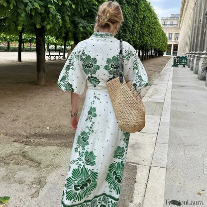 Printed Long-Sleeve Boho Dress