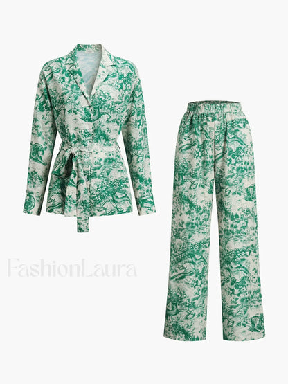 Printed Tie Graceful Up Pants Set