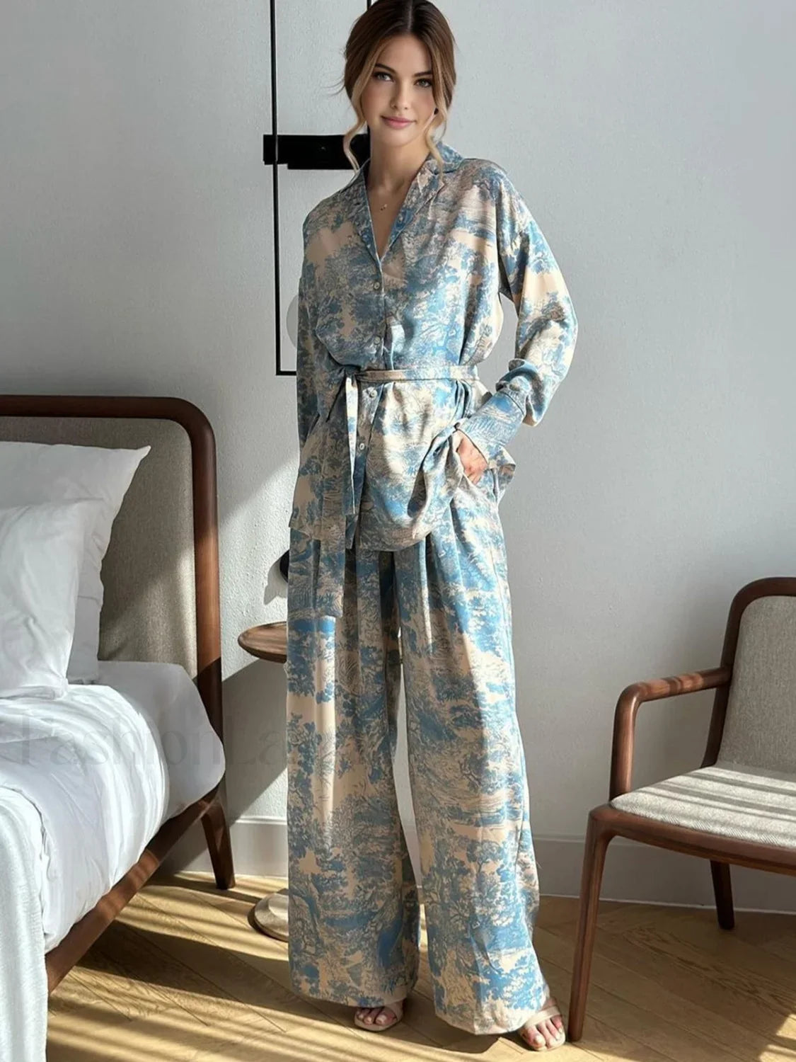 Printed Tie Up Pants Set