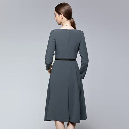 Square Neck Button Front Puff Sleeve Fit and Flare Midi Dress