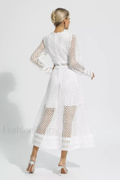 Puff Sleeves Fit Charming & Flare Midi Dress