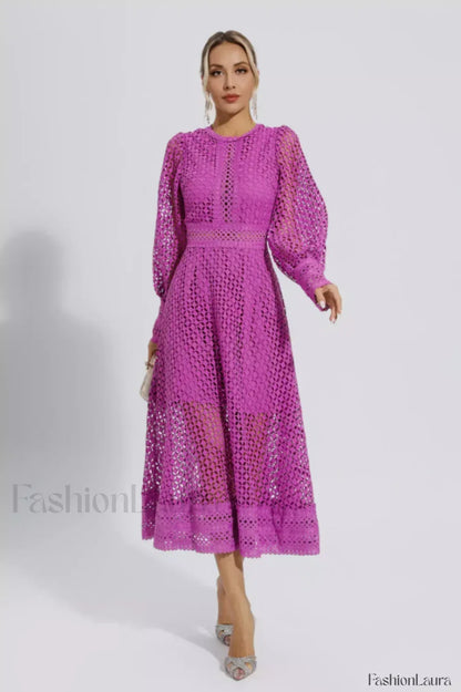 Puff Sleeves Fit Charming & Flare Midi Dress