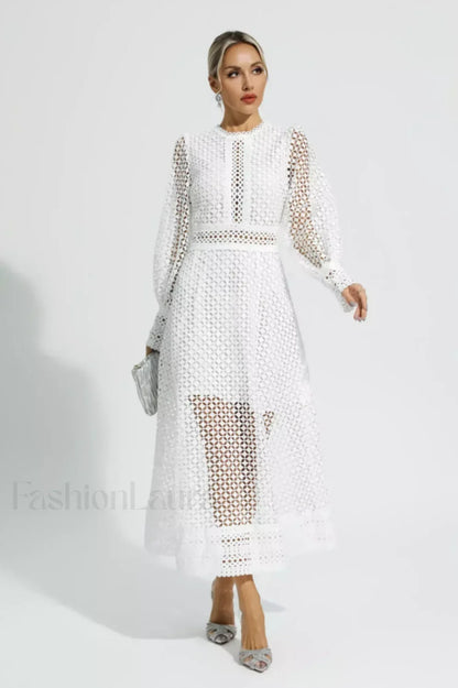 Puff Sleeves Fit Charming & Flare Midi Dress