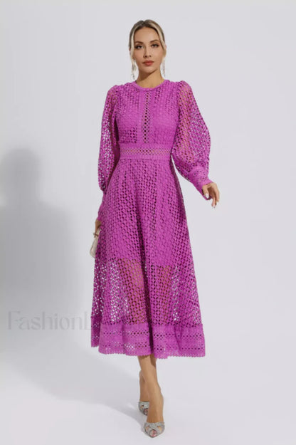 Puff Sleeves Fit Charming & Flare Midi Dress