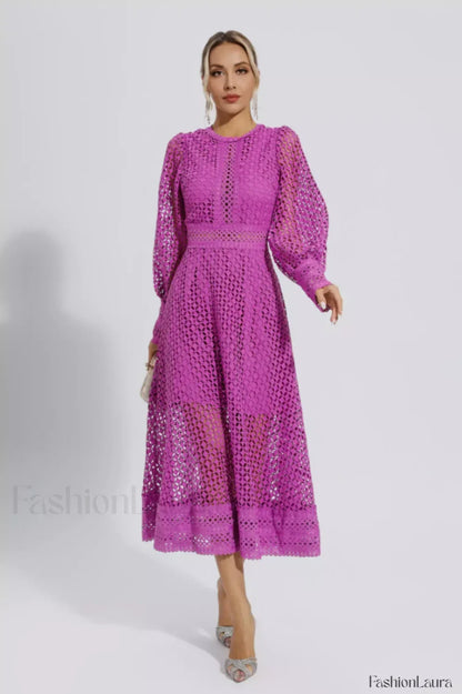 Puff Sleeves Fit Charming & Flare Midi Dress