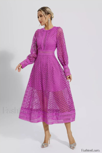 Puff Sleeves Fit Charming & Flare Midi Dress