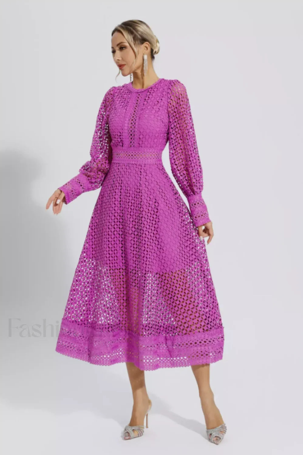 Puff Sleeves Fit Charming & Flare Midi Dress
