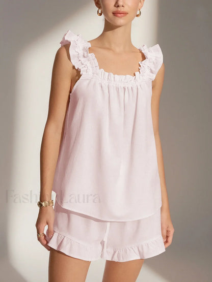 Pure Cotton Ruffle Shorts Set