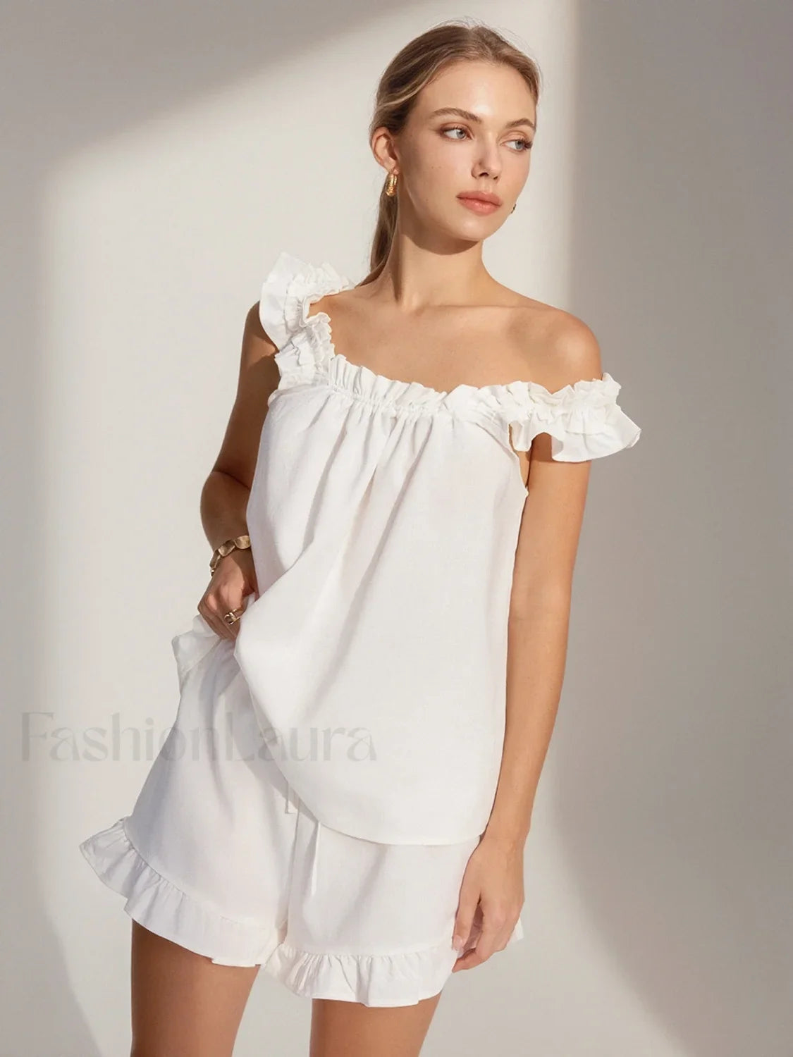 Pure Cotton Ruffle Shorts Set