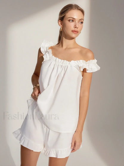 Pure Cotton Ruffle Shorts Set