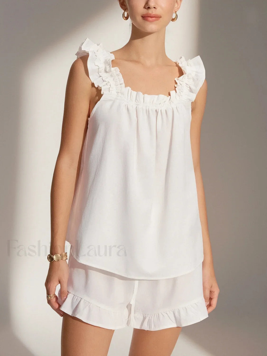 Pure Cotton Ruffle Shorts Set