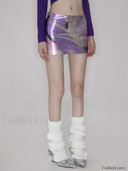 Purple Floral Acetate Hip Skirt