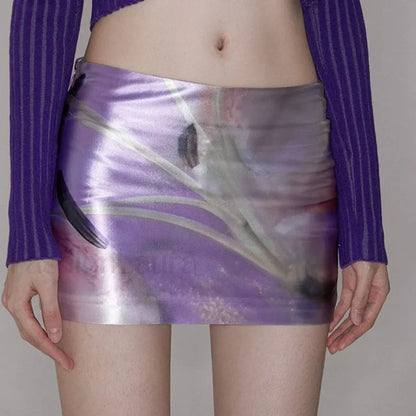 Purple Floral Acetate Hip Skirt