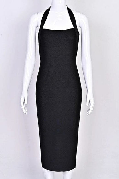 Navy Blue Halter Neck Sleeveless Bodycon Midi Dress