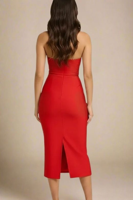 Lipstick Red Halter Neck Sleeveless Bodycon Midi Dress