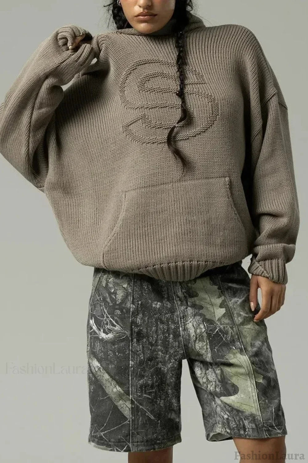 Relief Knitted Casual Loose Hoodie
