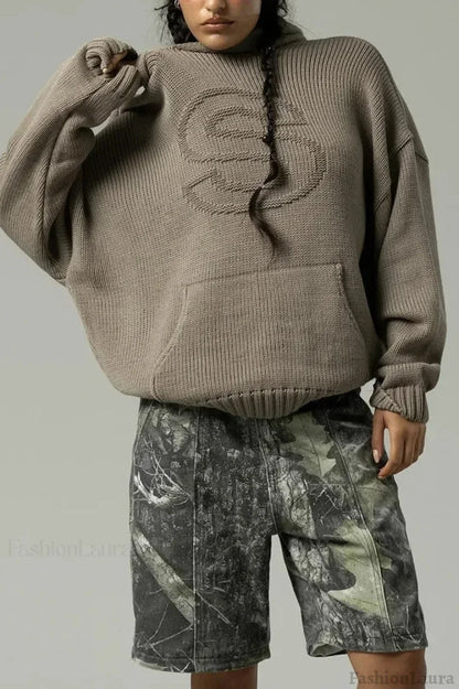 Relief Knitted Casual Loose Hoodie