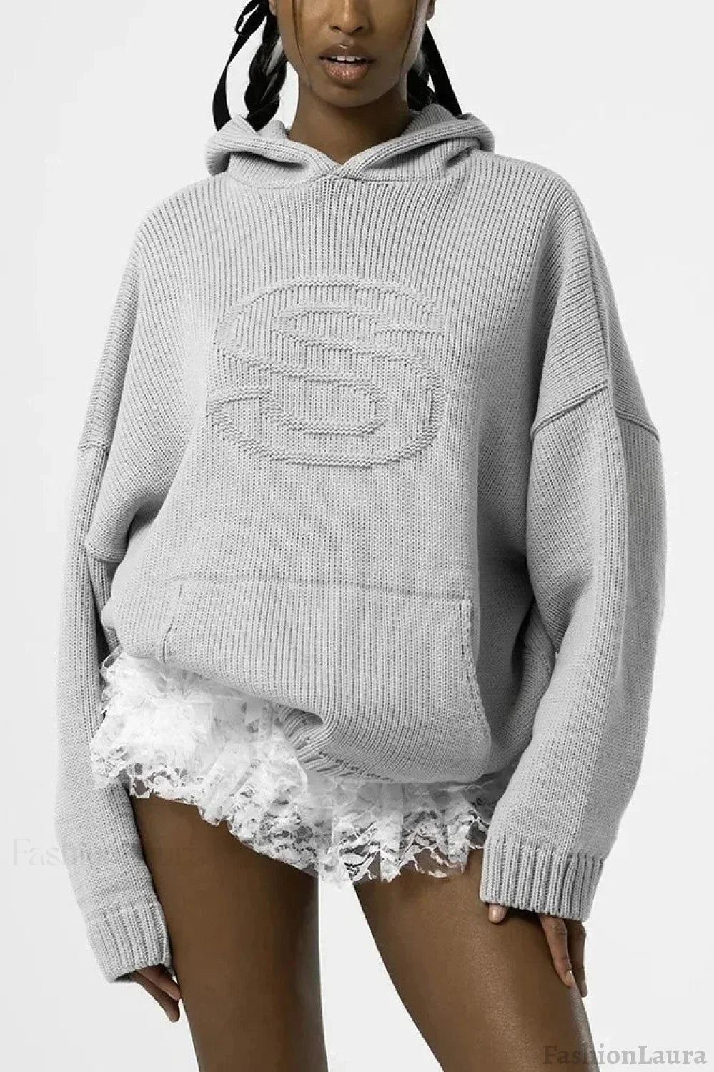 Relief Knitted Casual Loose Hoodie