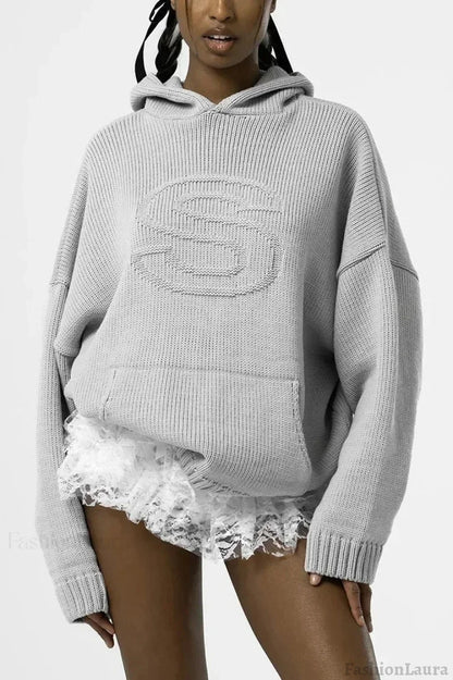Relief Knitted Casual Loose Hoodie
