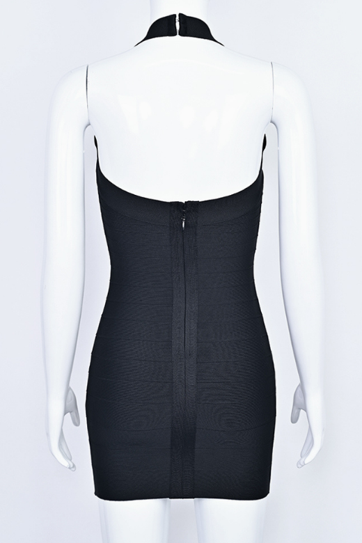 Classic Black Mesh V Cut Out Bandage Bodycon Mini Dress