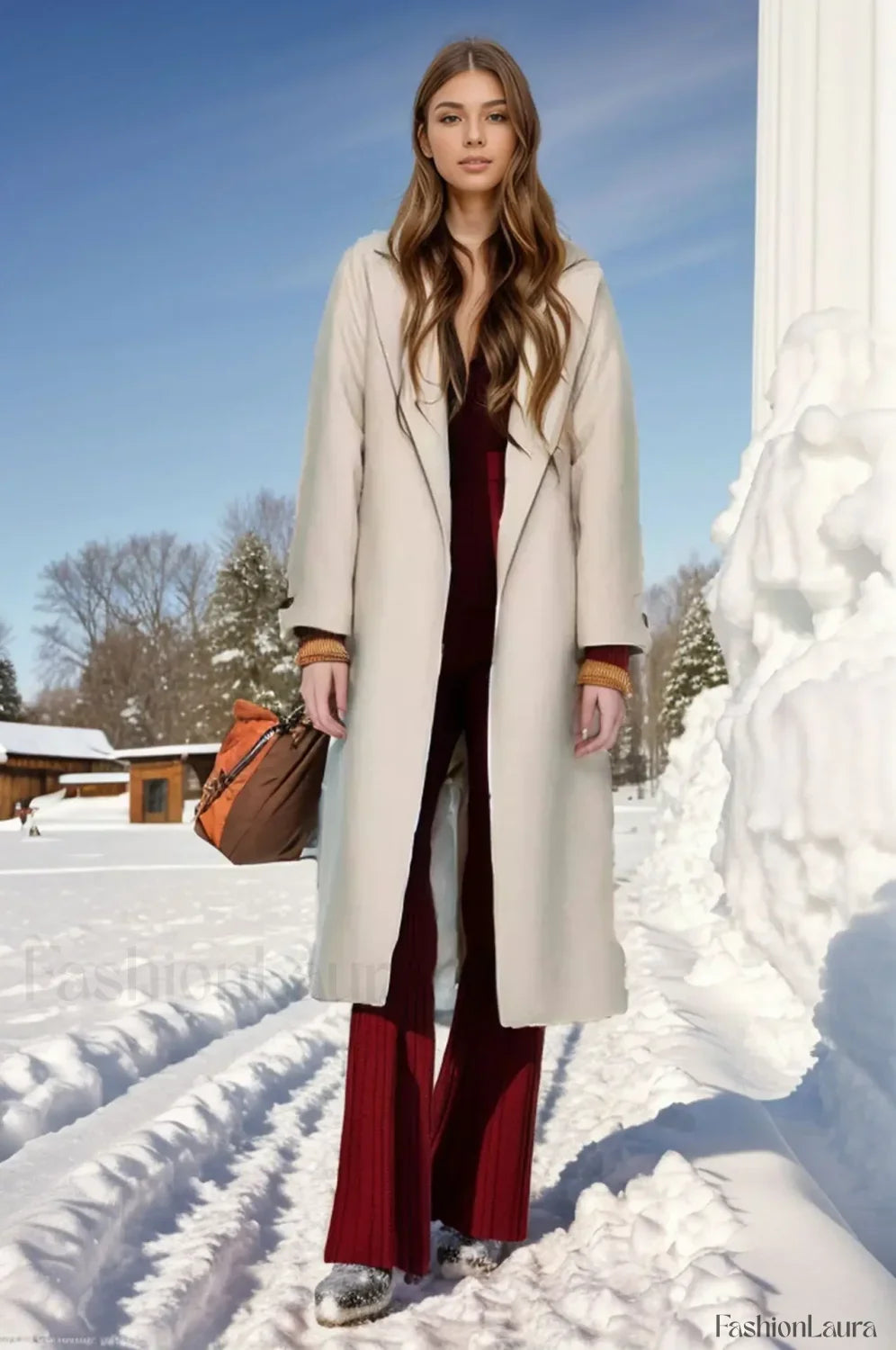 Retro Solid Woolen Coat Women Knee High Thick Turn-Down Overcoat