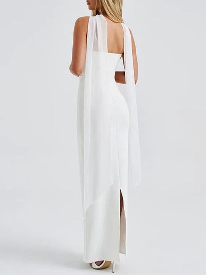 Strapless Straight Neck Column Bodycon Maxi Dress