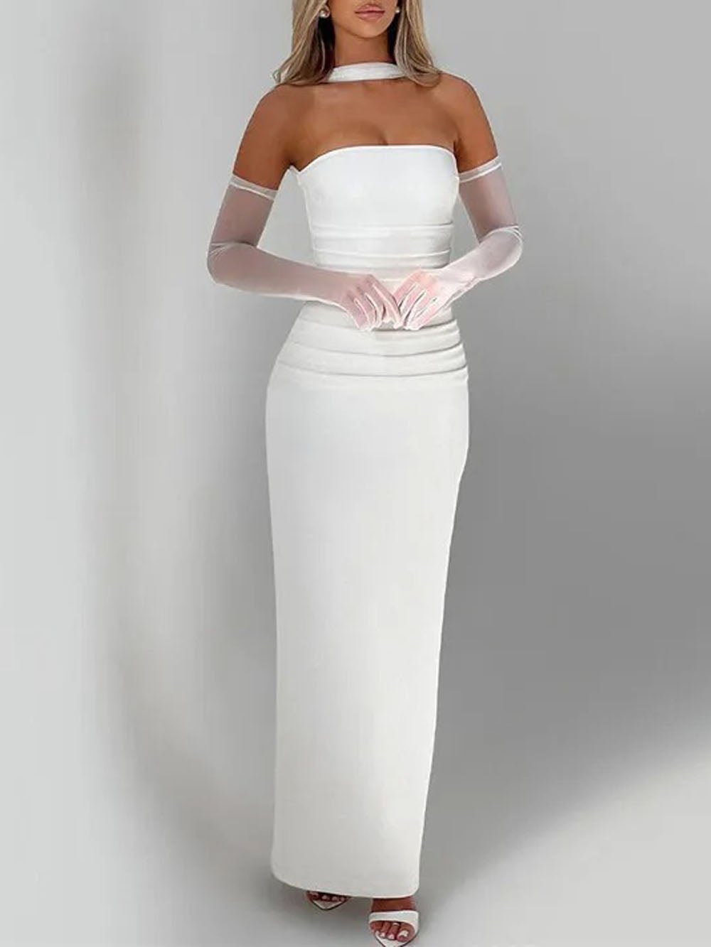 Strapless Straight Neck Column Bodycon Maxi Dress