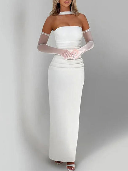 Strapless Straight Neck Column Bodycon Maxi Dress