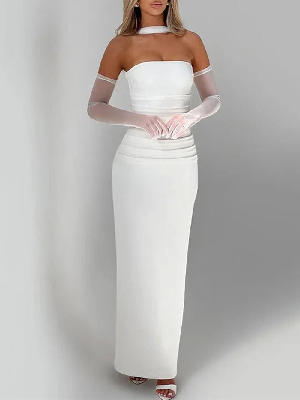 Strapless Straight Neck Column Bodycon Maxi Dress