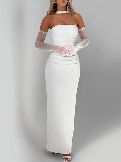Strapless Straight Neck Column Bodycon Maxi Dress