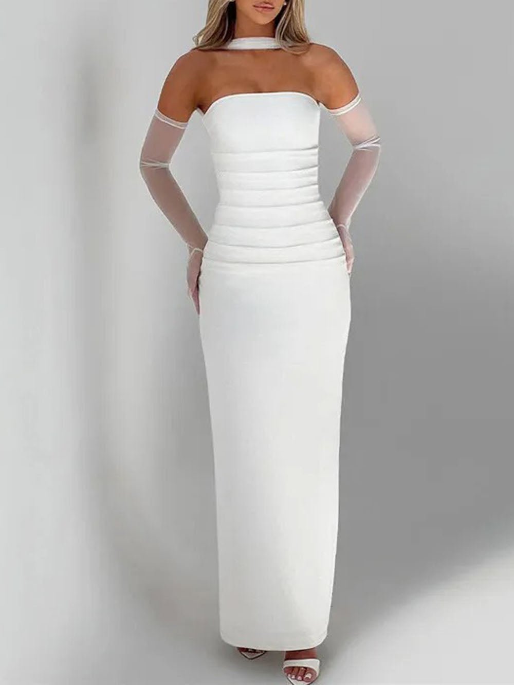 Strapless Straight Neck Column Bodycon Maxi Dress