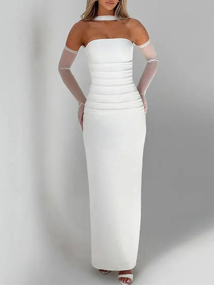 Strapless Straight Neck Column Bodycon Maxi Dress
