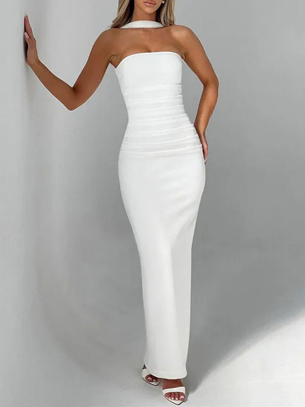 Strapless Straight Neck Column Bodycon Maxi Dress